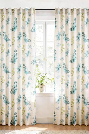 Blue Floral Linen Curtains | Rod Bag/Strap Option | Translucent Vintage Farmhouse Style