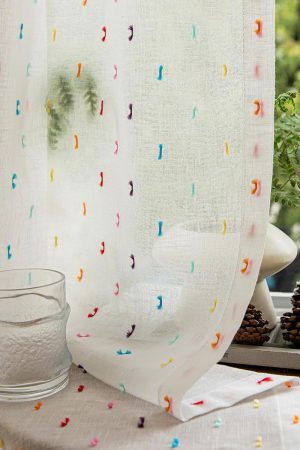 Colorful Linen Sheer Curtains | Rod-Portable Bohemian Style | Suitable for Living Room, Bedroom, and Dining Room