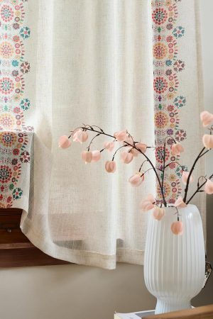 Bohemian Floral Linen Curtains | Backstrap Style | Country/Pastoral Style