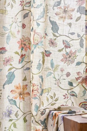 Vintage Country Linen Curtains | Beige Semi-Sheer | Rod Bag & Strap Option